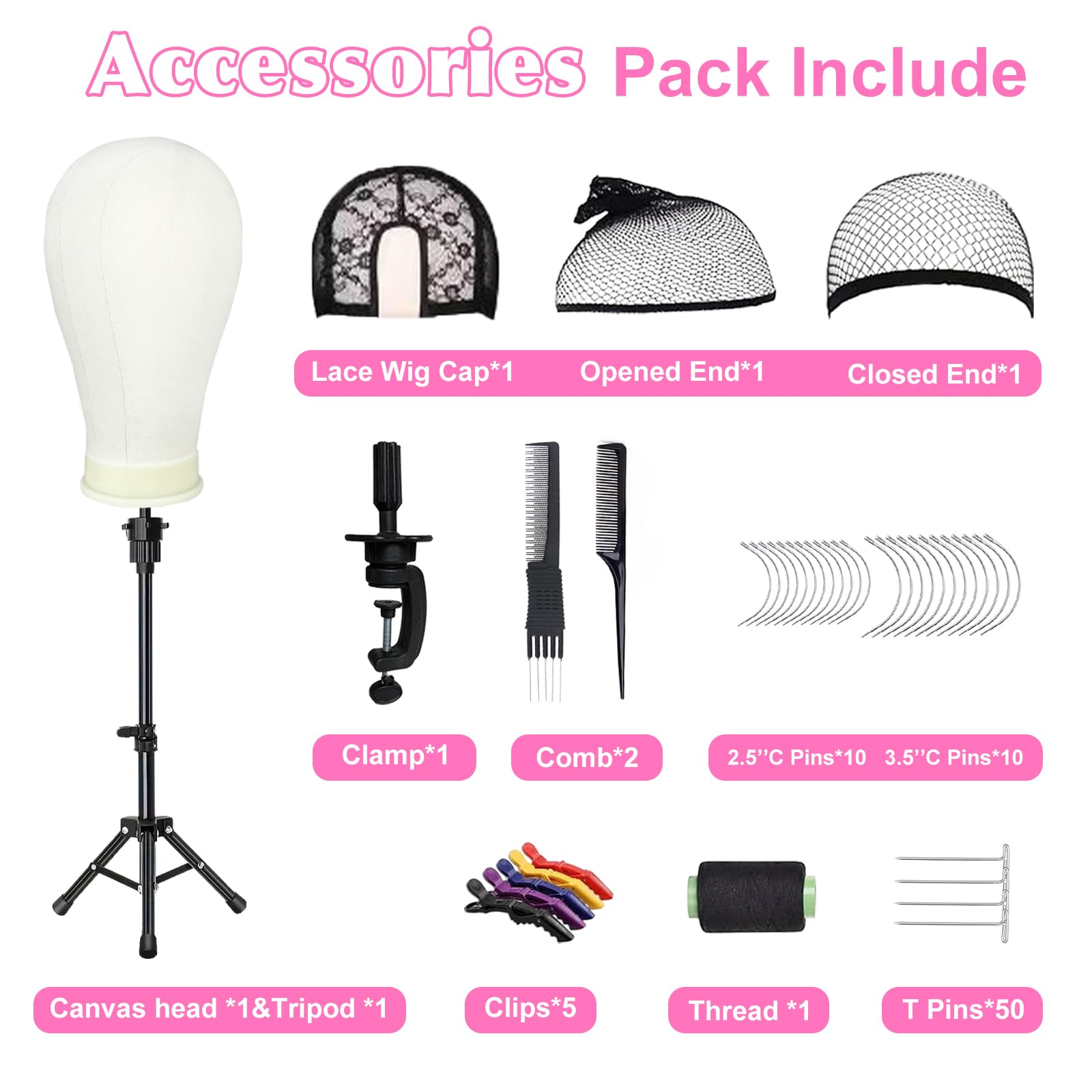 Firstwon two-point-five-inch pins provide strong grip for securing wigs during styling