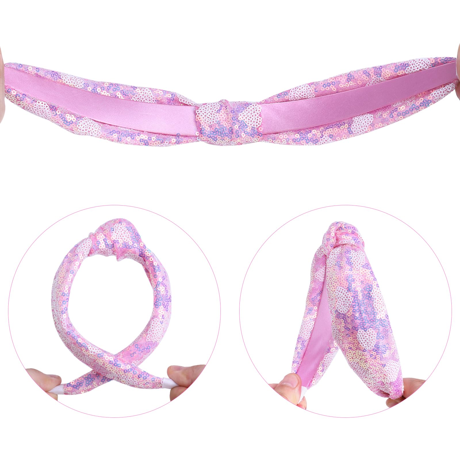 Fishdown fishown sequin headbands knotted closeup showcase secure elastic and shimmering sequins.