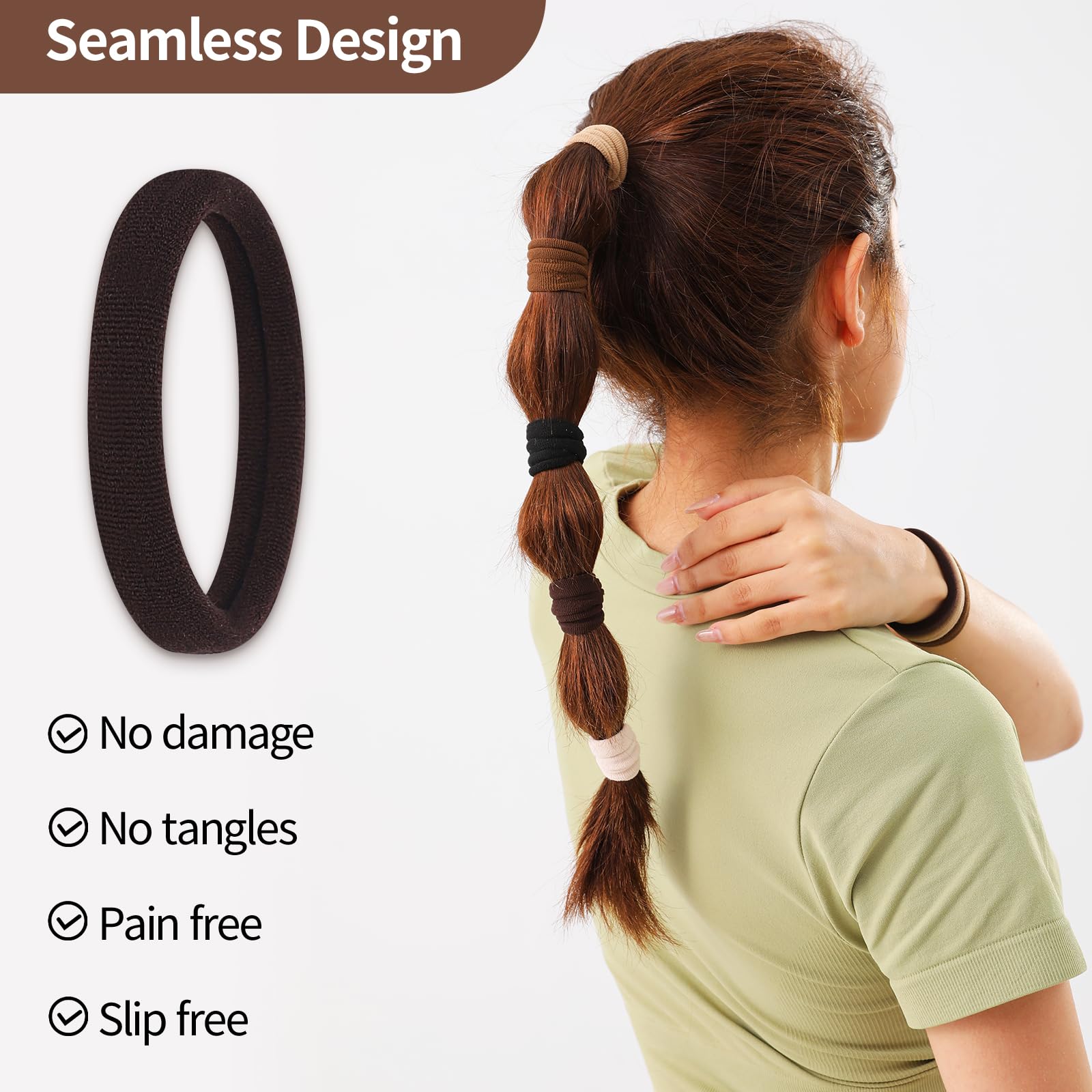 Fishinsea coffee-colored hair ties demonstrate gentle stretch for all-day comfort