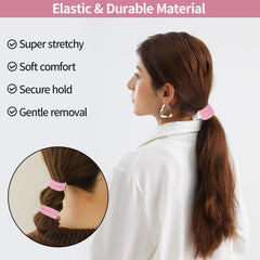 Fishinsea pink hair ties closeup highlight soft stretch from polyester and spandex.