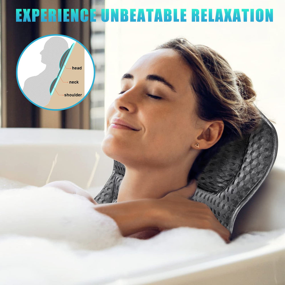 Fitheaven bath pillow in use demonstrates comfortable support during a relaxing soak