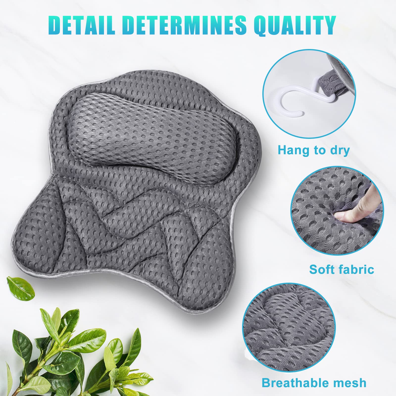 Fitheaven bath pillow is machine washable and includes a hook for fast air drying