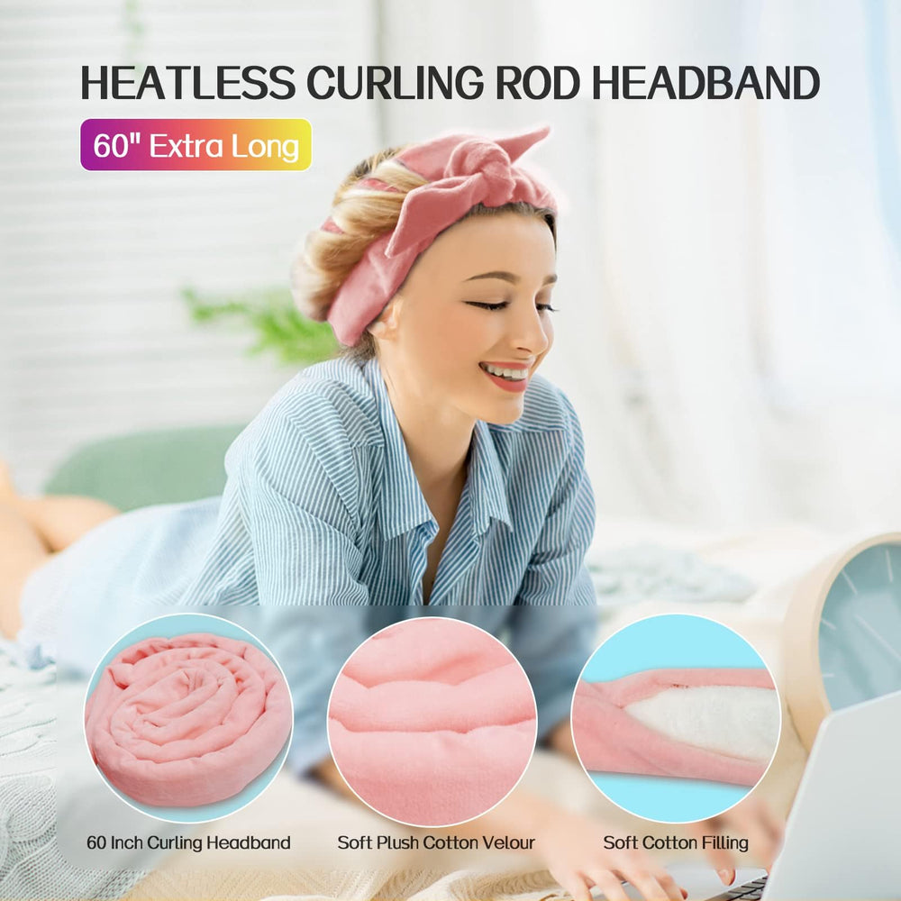 Fitifun extra-long 61-inch curling ribbon laid flat in pink, highlighting length for long hair waves.