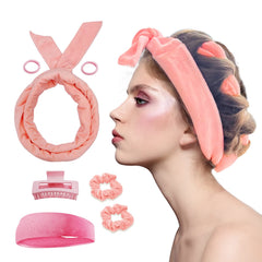 Fitifun velour curling headband pink close-up showing plush texture for gentle heatless curls.