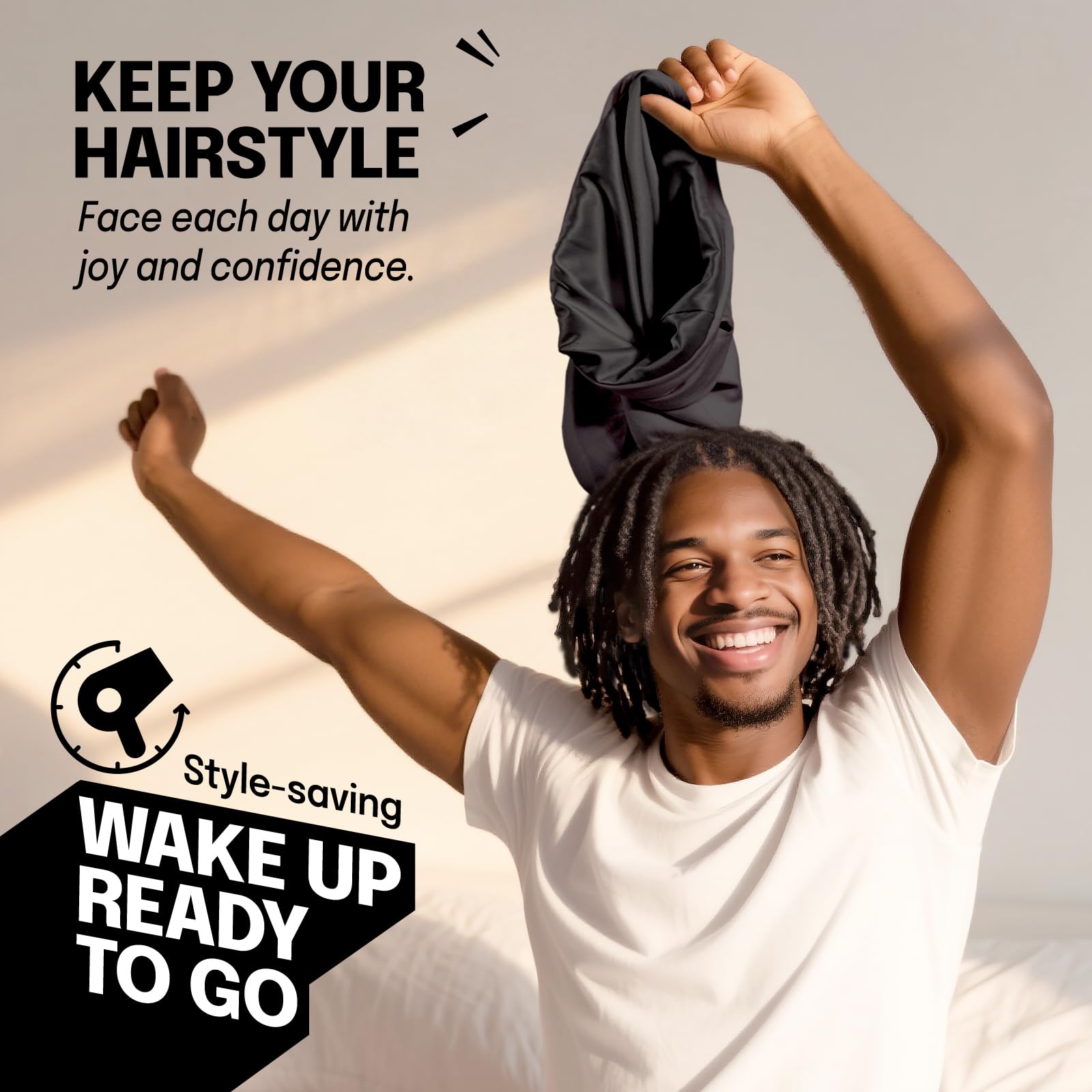 Fittia bonnet wrapping long hair and curls to help control frizz