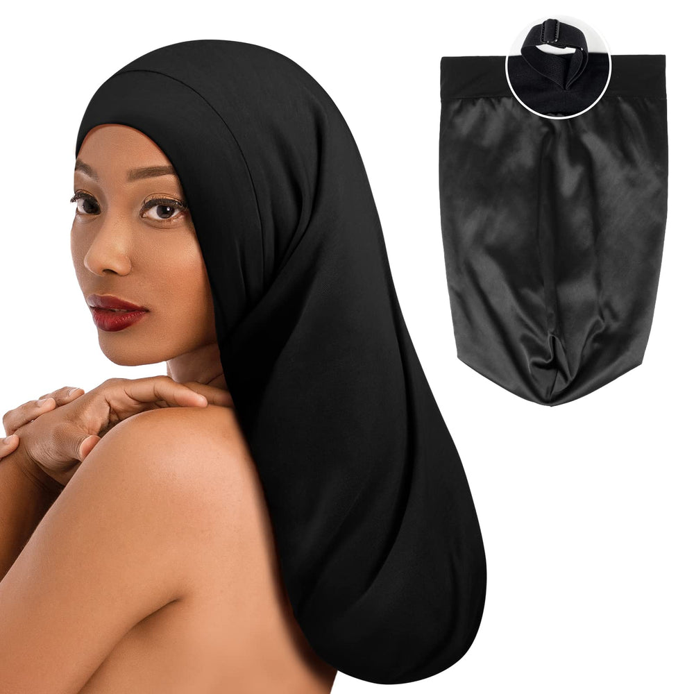 Fittia Long XL Silk Satin Bonnet braids closeup reduces frizz and breakage.