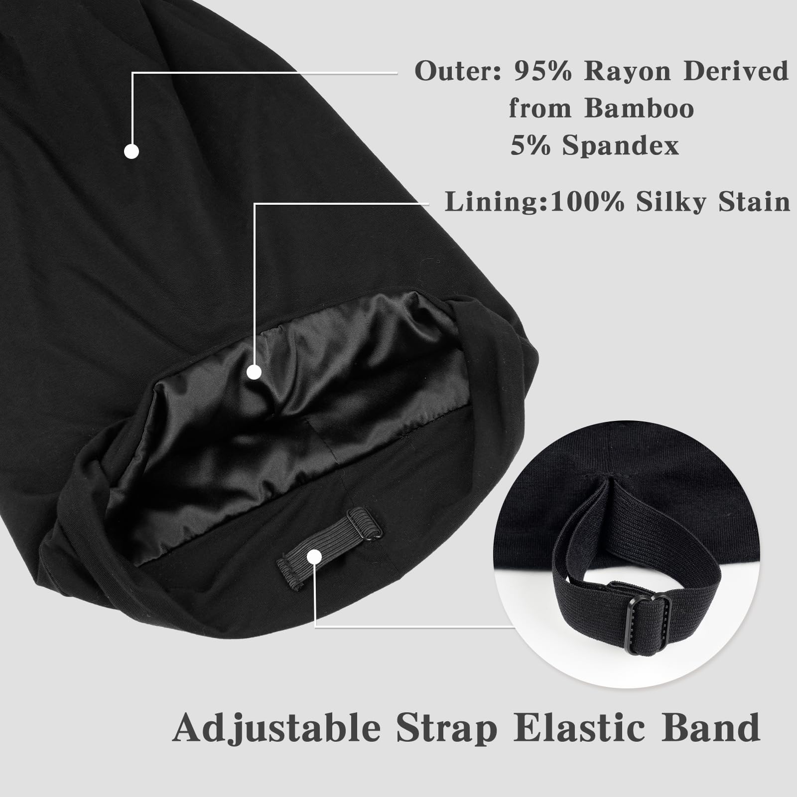 Fittia silk satin bonnet used for bed-time use to minimize tangles.