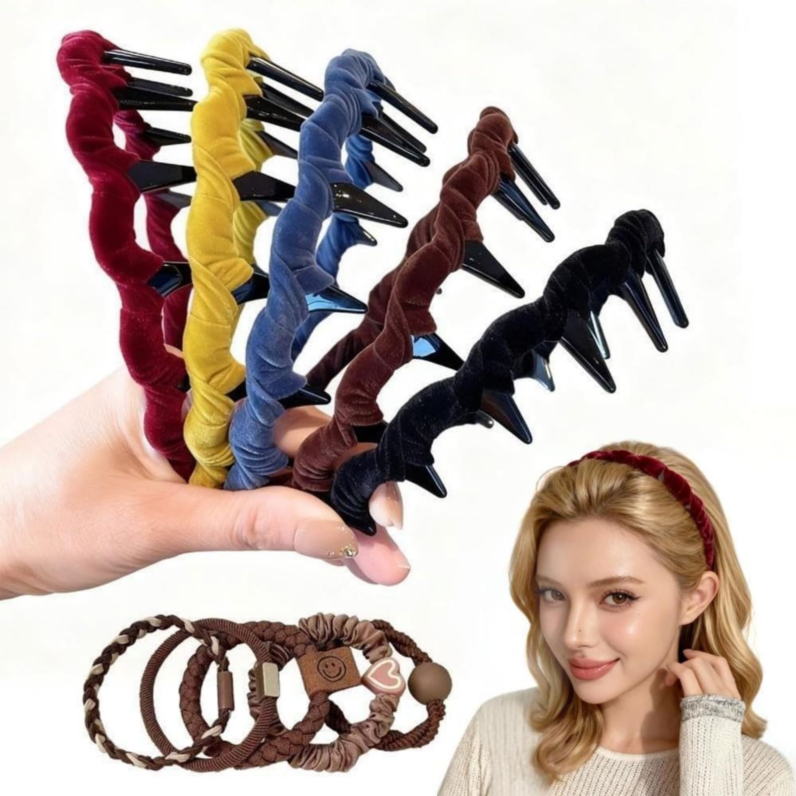 Five Pcs Zig Zag Headbands back view shows secure all-day fit