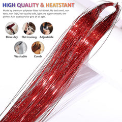 Fiwecos Red Hair Tinsel Kit shows 1200 strands for vibrant sparkle