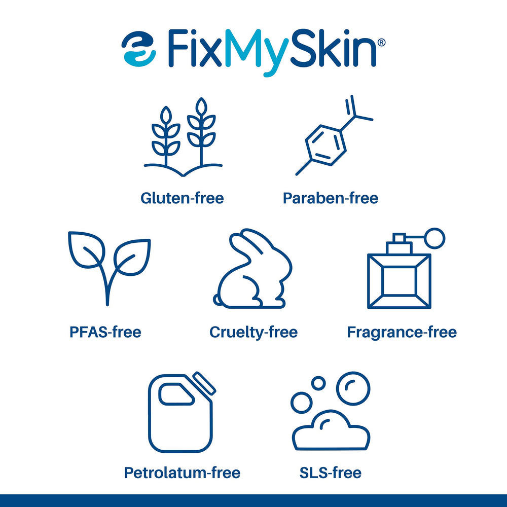0-15oz FixMySkin lip balm label highlighting compact size for pockets.