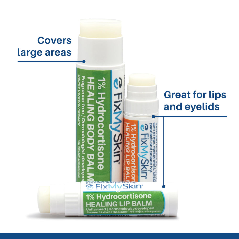 Gluten-free FixMySkin lip balm sign indicating sensitivity-friendly formula.