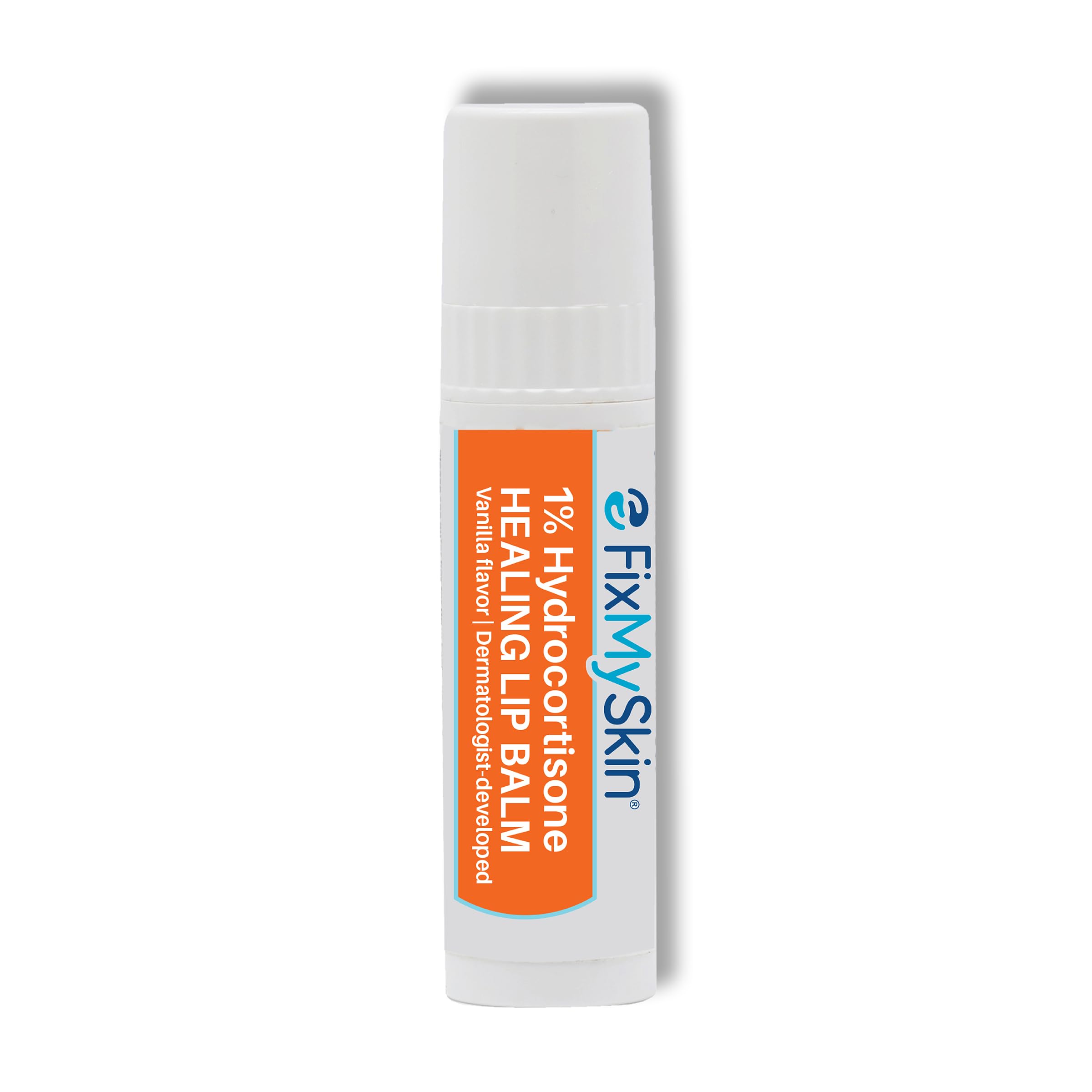 FixMySkin lip balm outer packaging with vanilla label for travel-ready lip care.