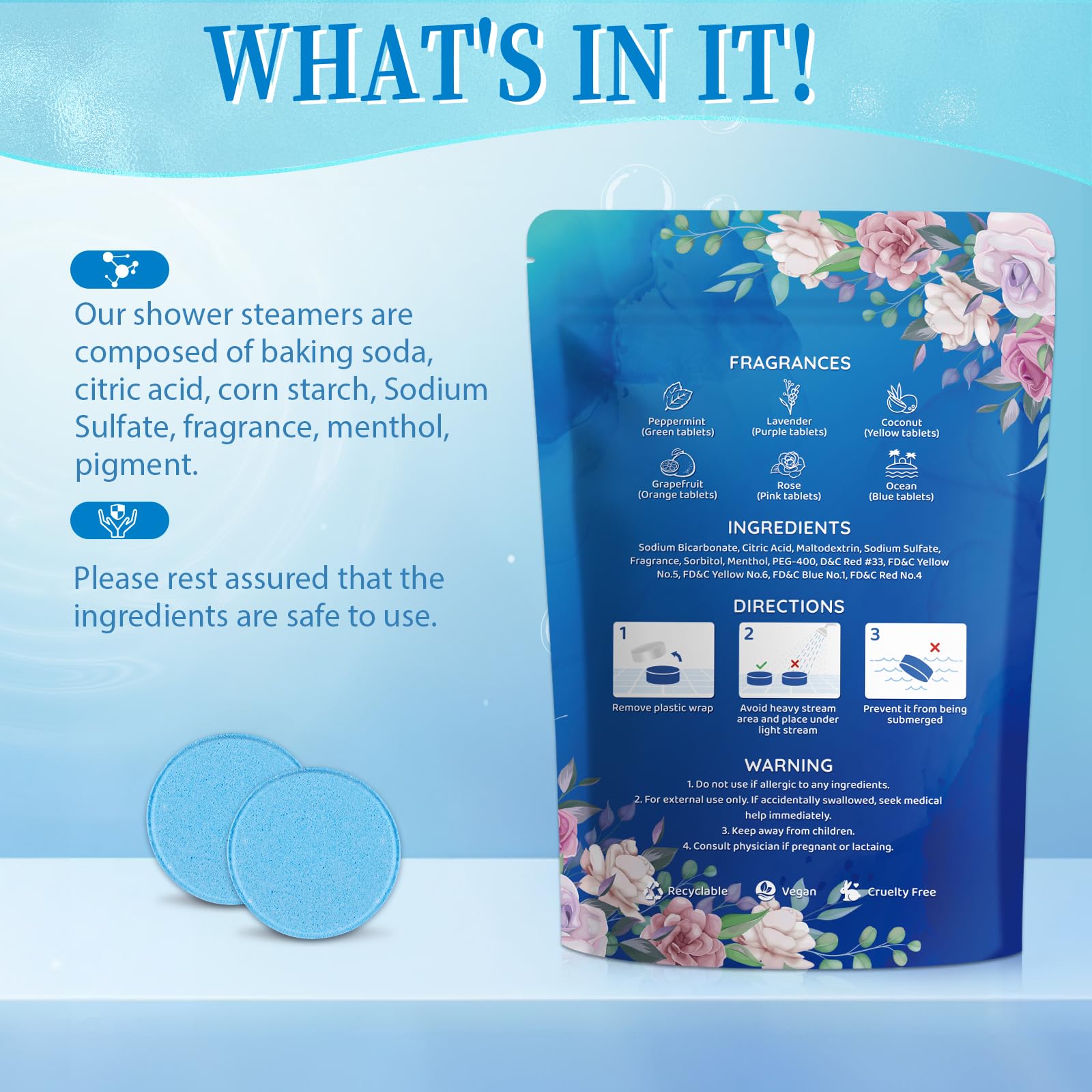 Fizzgarden shower steamer grapefruit scent uplifts your mood with citrus aroma.