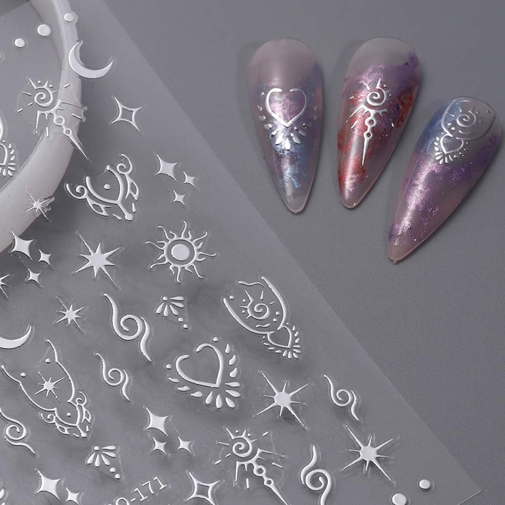 FJSMTOPl 3D metallic stickers add depth with shine on gel or acrylic nails.