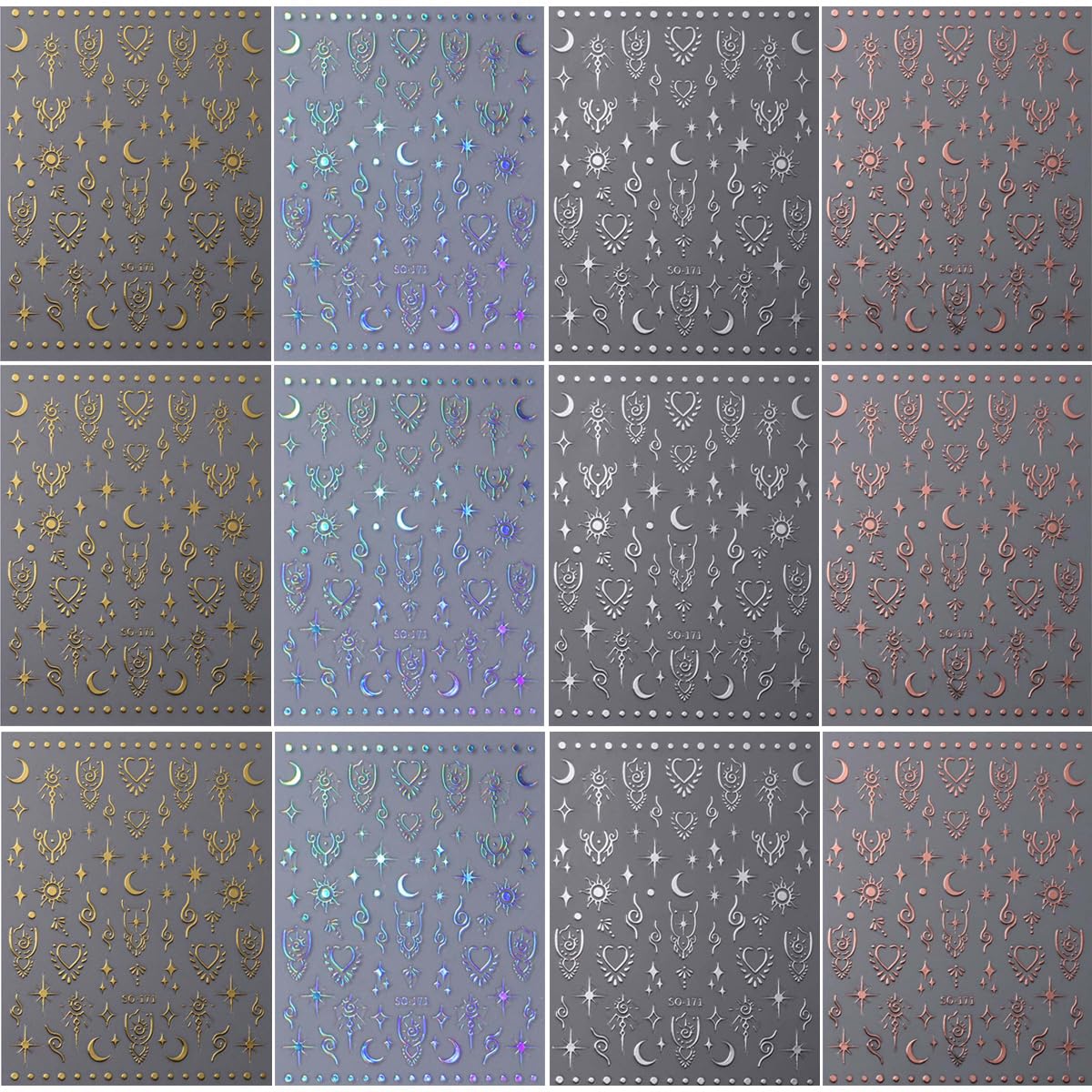 FJSMTOPl gold-silver moon rose decals offer luxe accents for elegant evening looks.