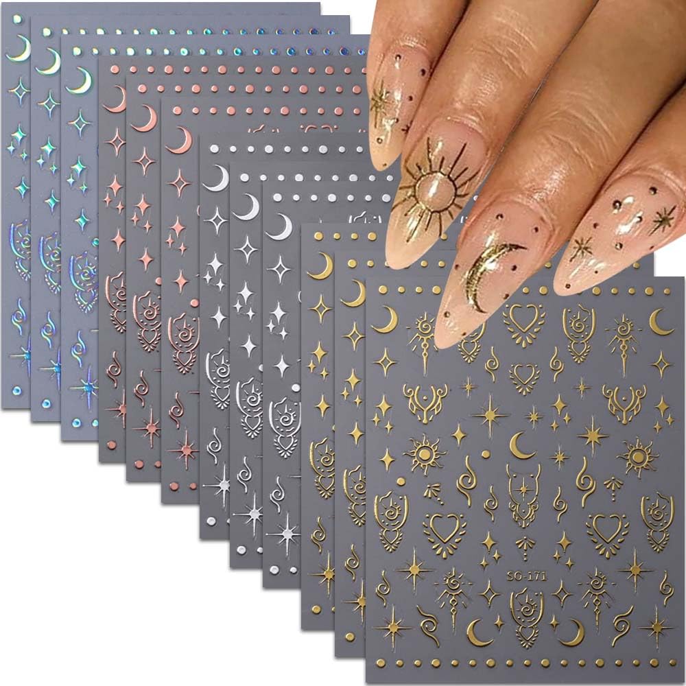 FJSMTOPl sun star nail stickers provide dazzling color for instant party-ready nails.