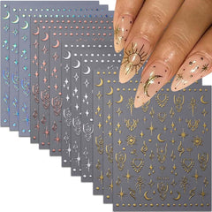 FJSMTOPl sun star nail stickers provide dazzling color for instant party-ready nails.