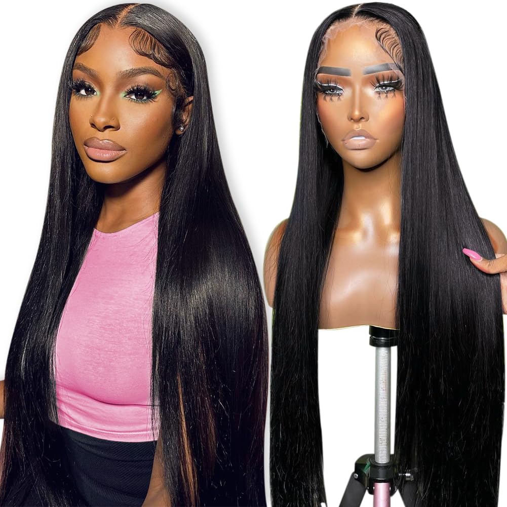 Flady 28-inch straight HD lace-front wig front view with natural baby hairs for daily wear.