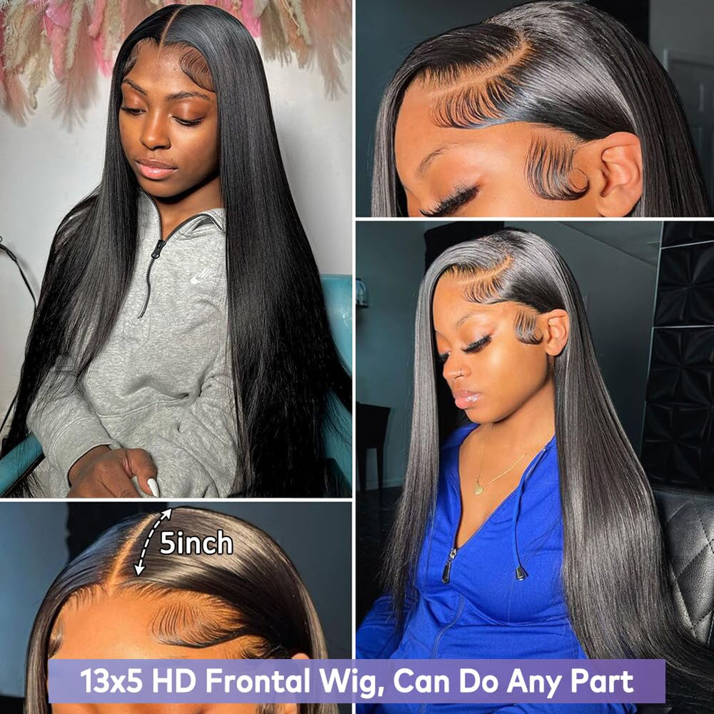 Flady 28-inch straight HD lace-front wig side part showing seamless skin-melt.