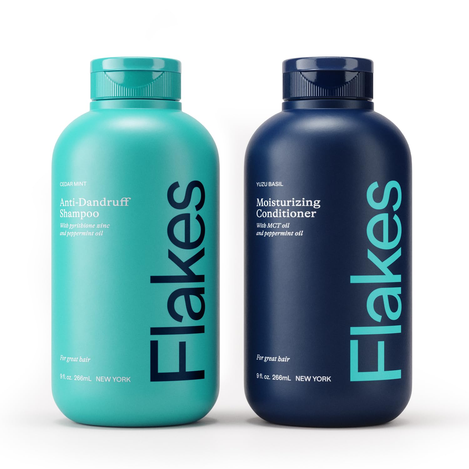 Flakes anti-dandruff shampoo bottle on sink ready for soothing scalp care.