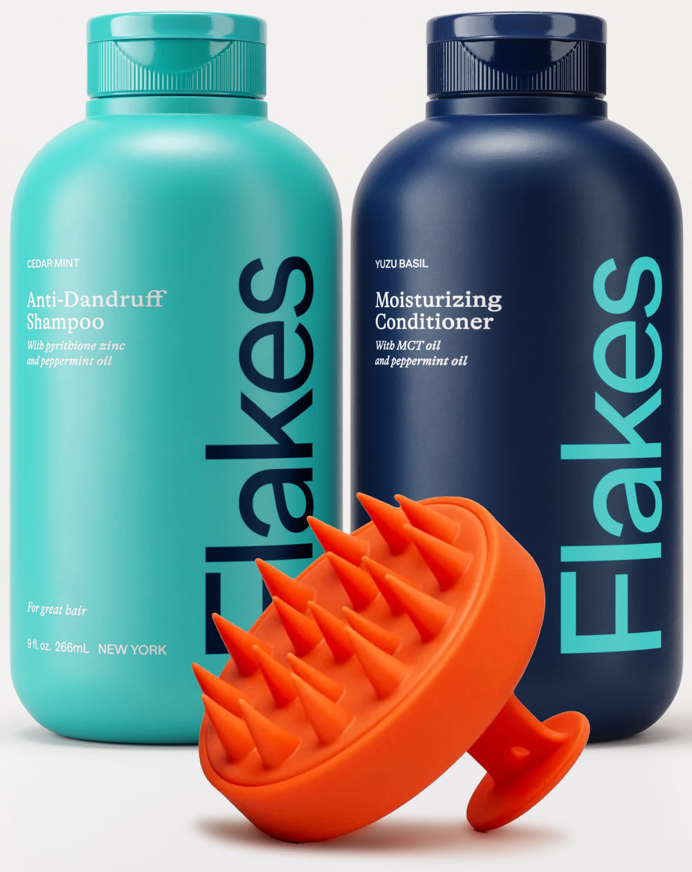 Flakes anti-dandruff shampoo bottle for a refreshing scalp cleanse.