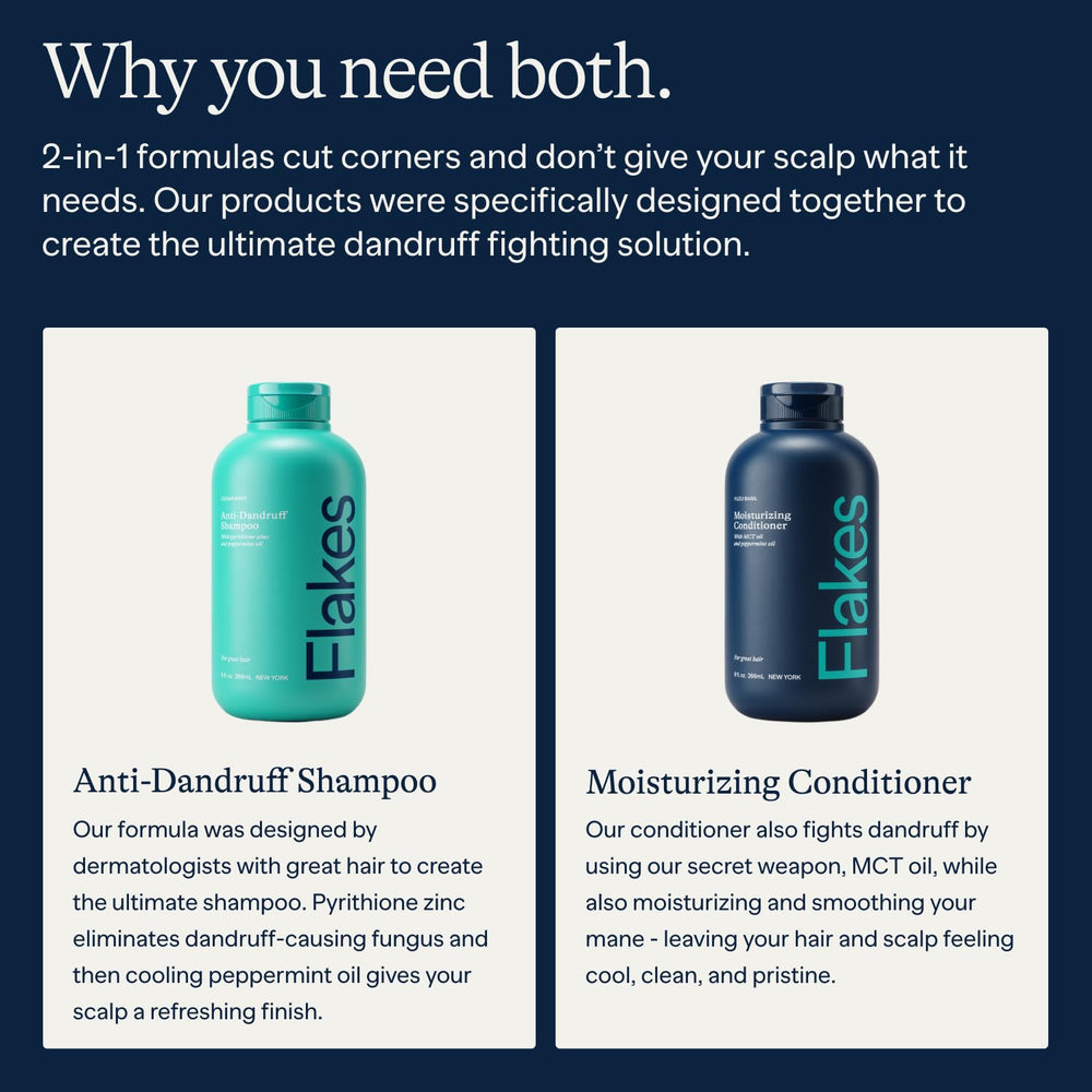 Flakes conditioner bottle delivers moisture for smoother, softer hair.