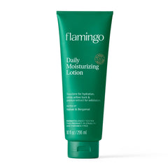 Flamingo Daily Moisturizing Lotion bottle promoting long-lasting hydration