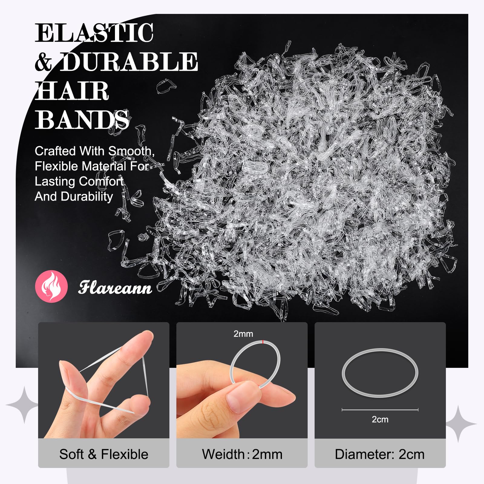 FLAREANN clear elastic bands suit all hair types from fine to thick