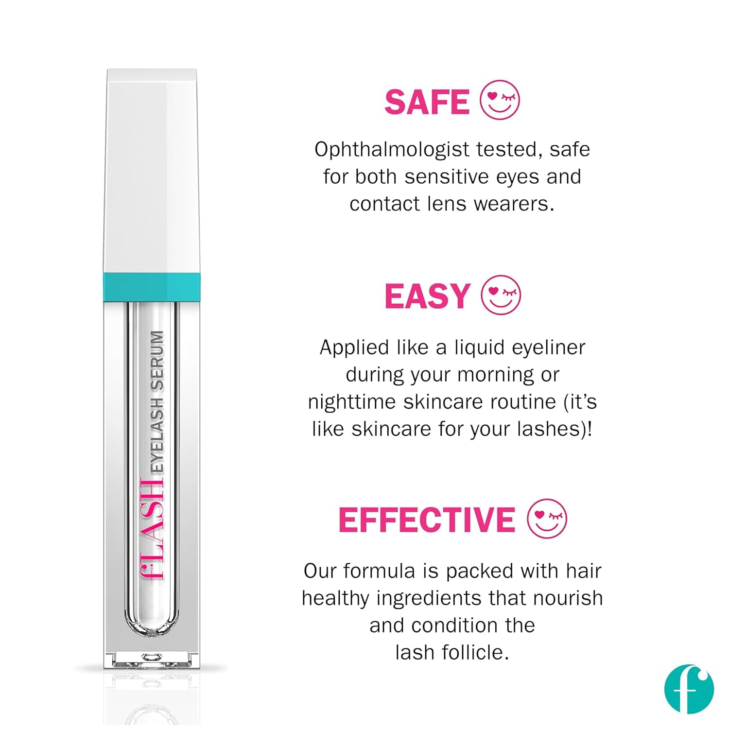 FLASHSERUM travel packaging highlights compact starter supply for six weeks.