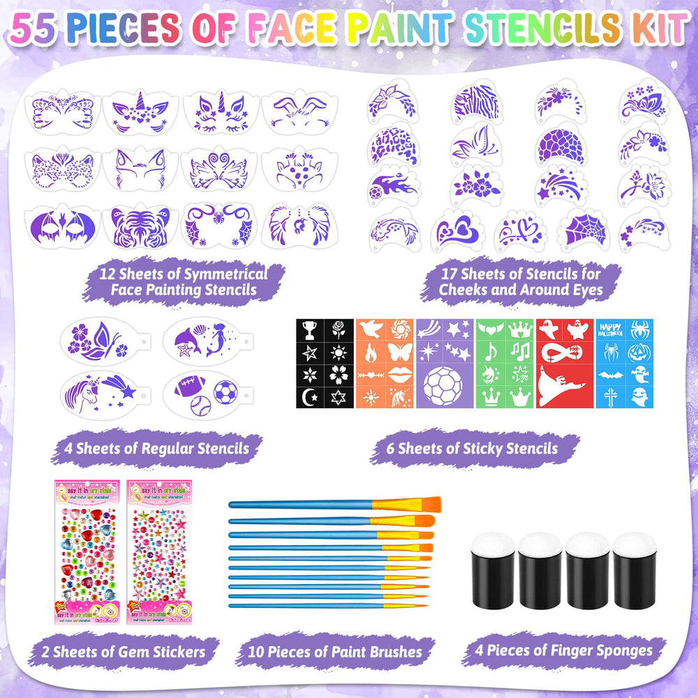 Flasoo face paint stencil sheets featuring patterns for creative facial art
