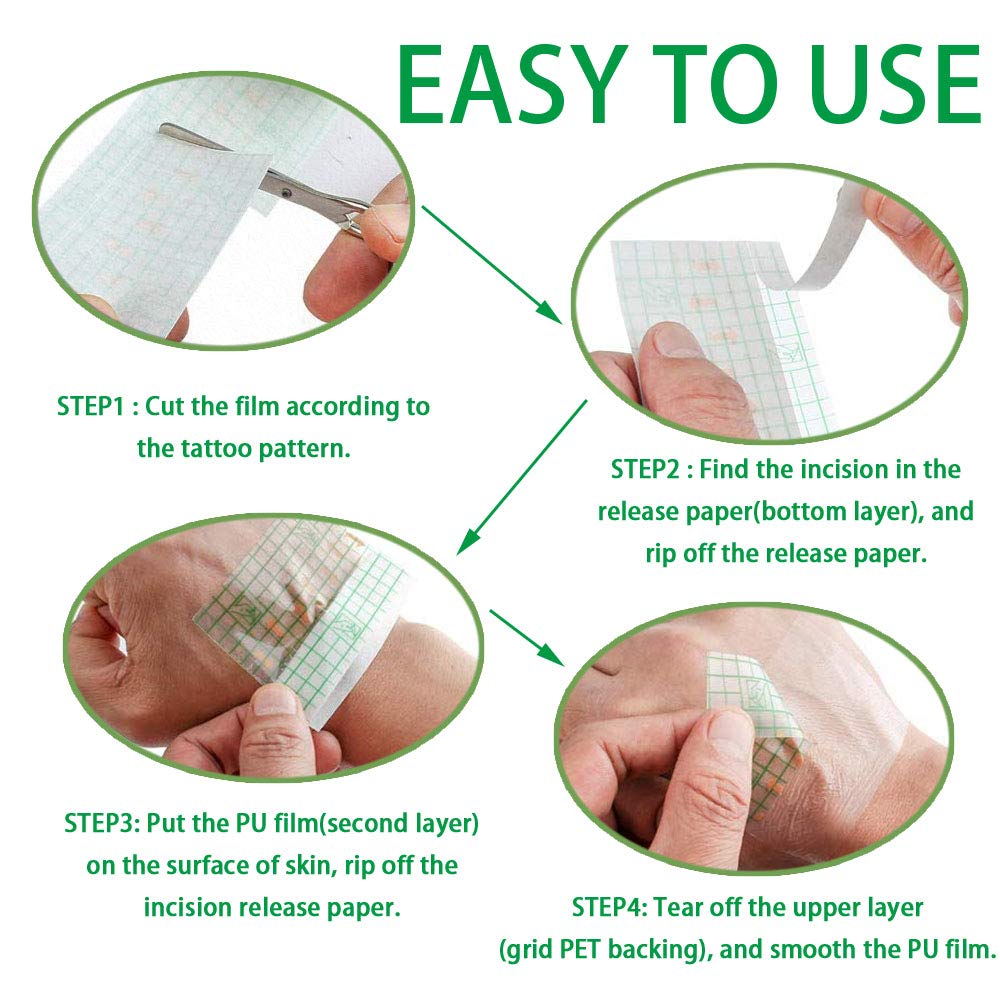 Flatoedu waterproof film application provides a secure, breathable cover for tattoos.