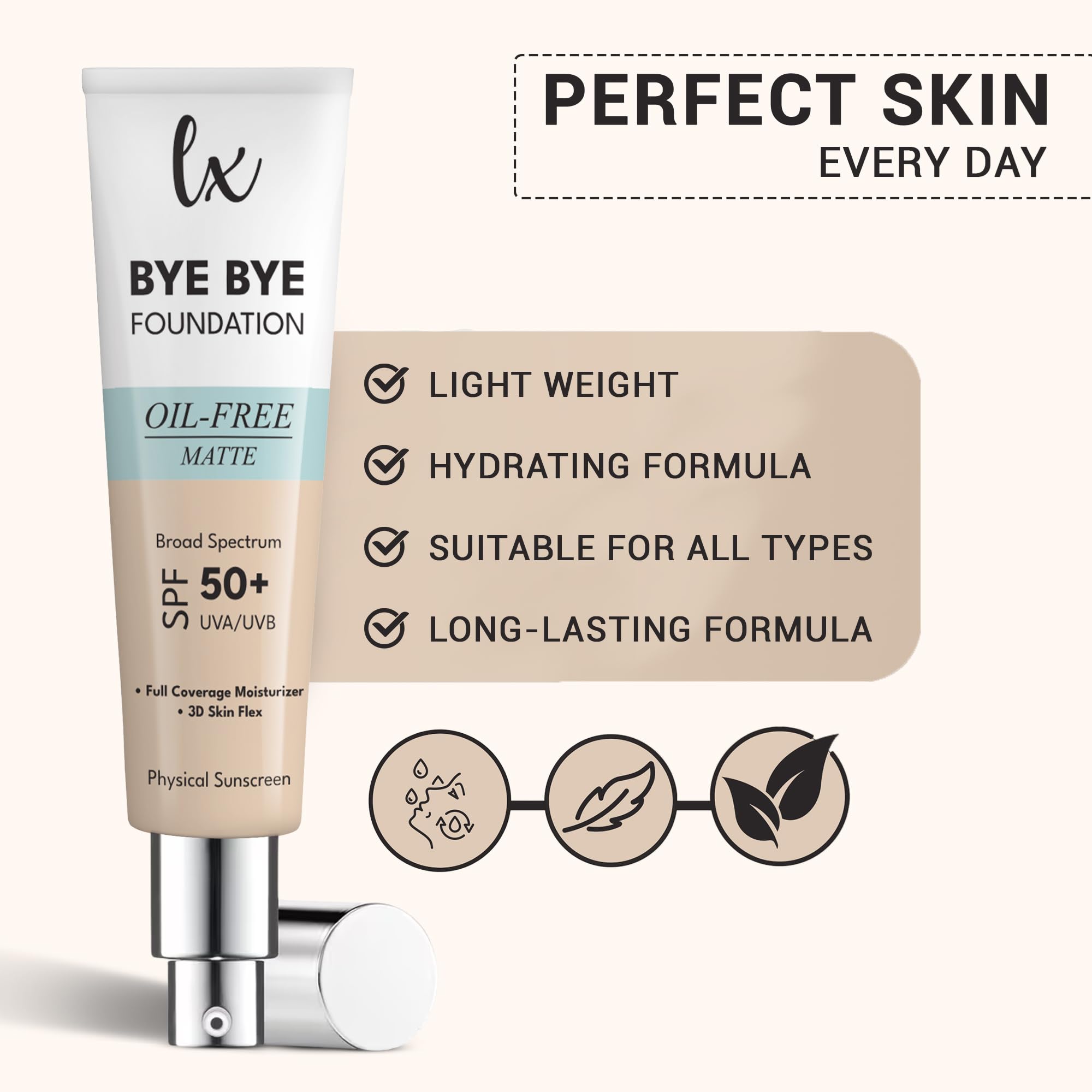 Flawless Radiance By Luxe Blend close-up texture highlights breathable matte finish for daily wear.