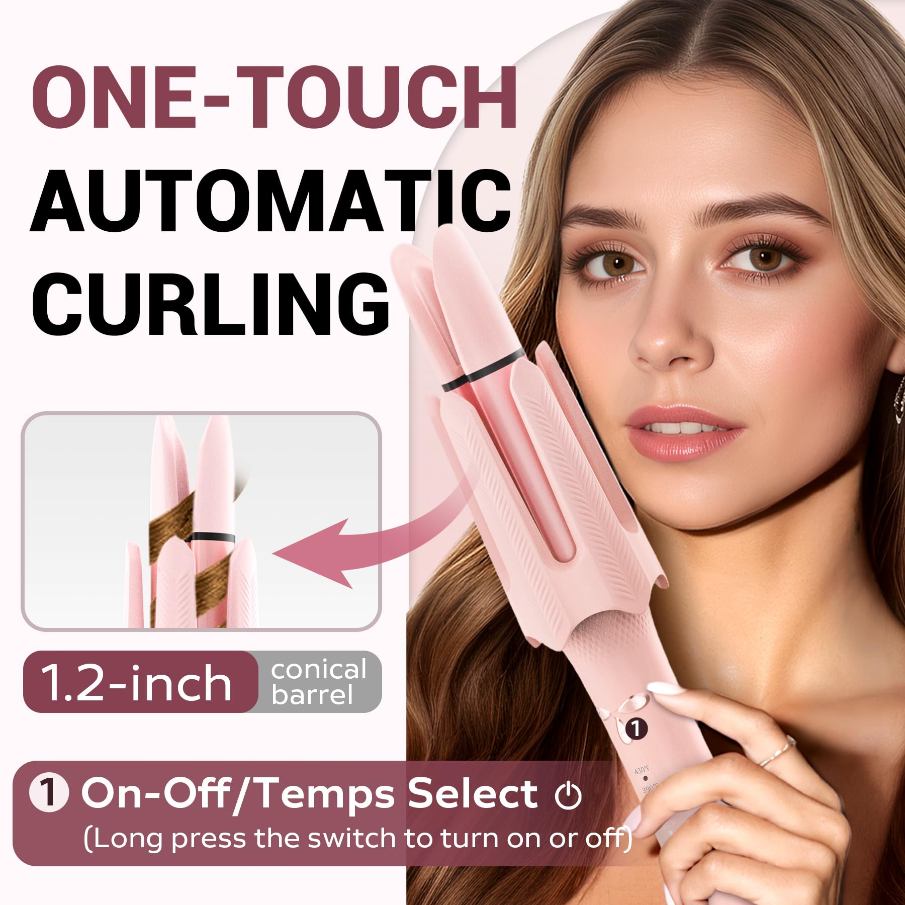 FlexiGlide curler heat settings display helps you choose precise temperature.