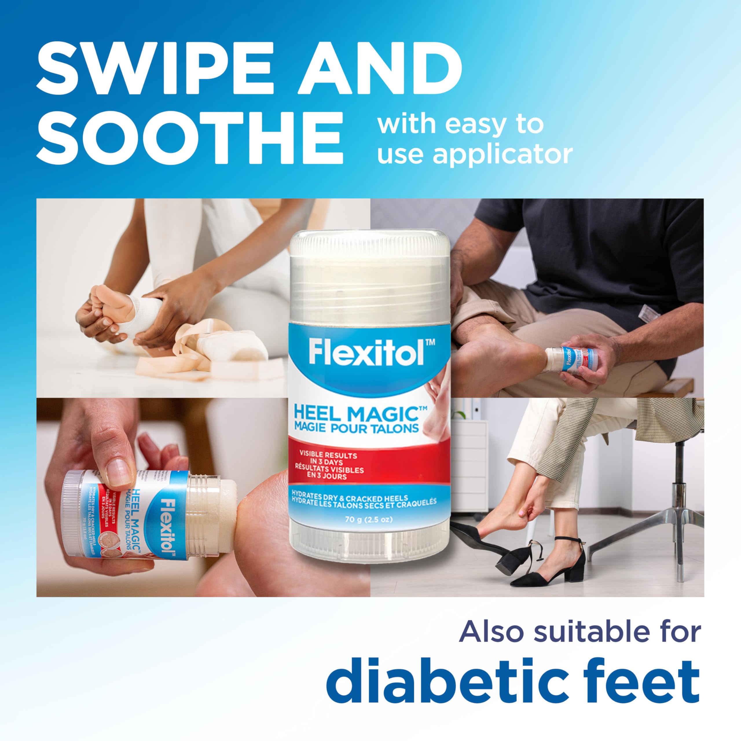 Flexitol Heel Magic urea 25% closeup demonstrates exfoliating action for rough skin