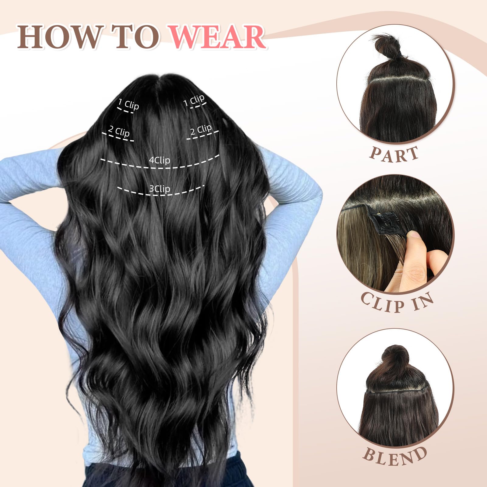 Fliace four-point-nine-inch wide wefts for natural look.