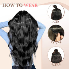 Fliace four-point-nine-inch wide wefts for natural look.