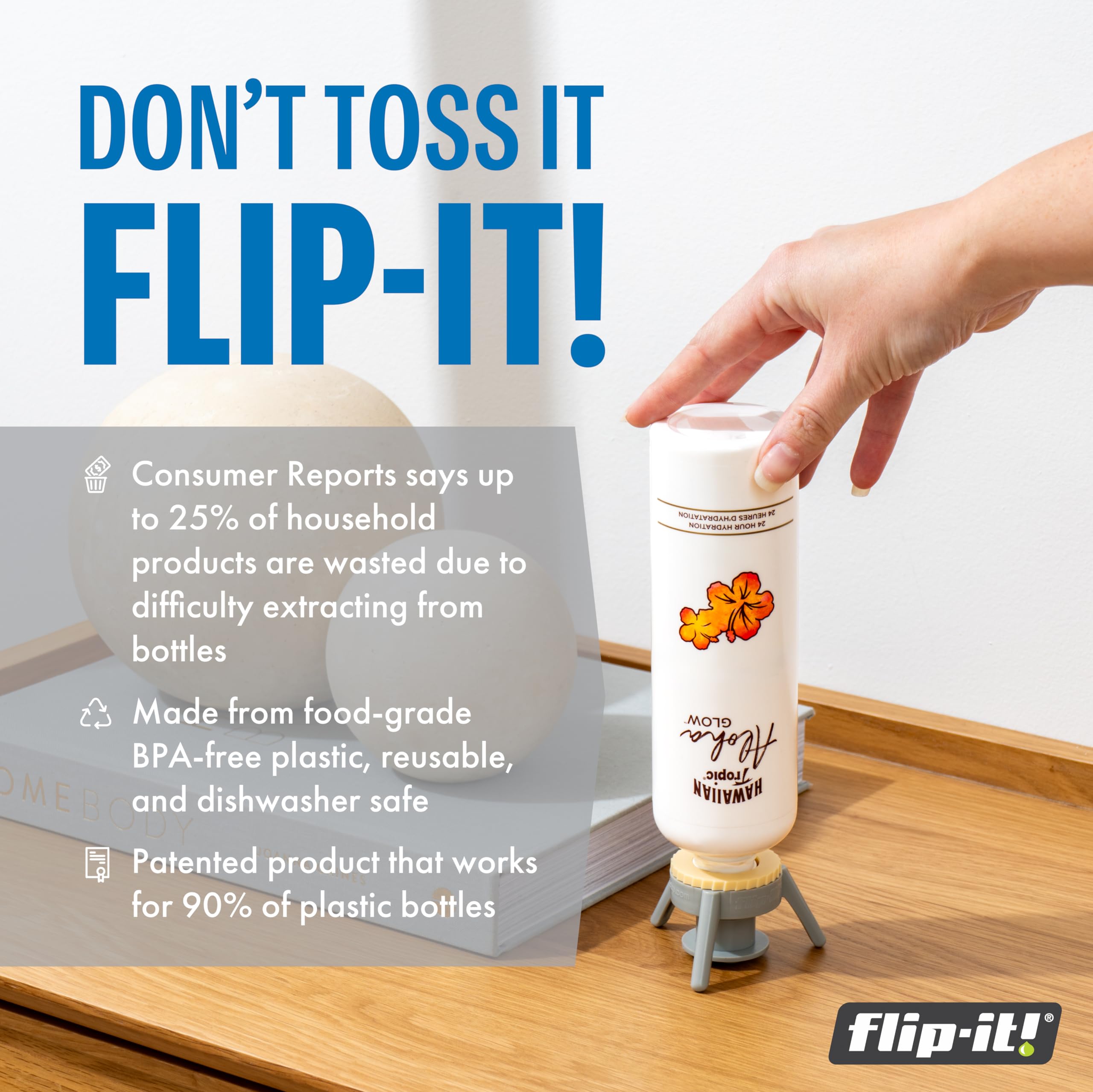Flip-It adapter 33mm large enables universal compatibility for most bottles.