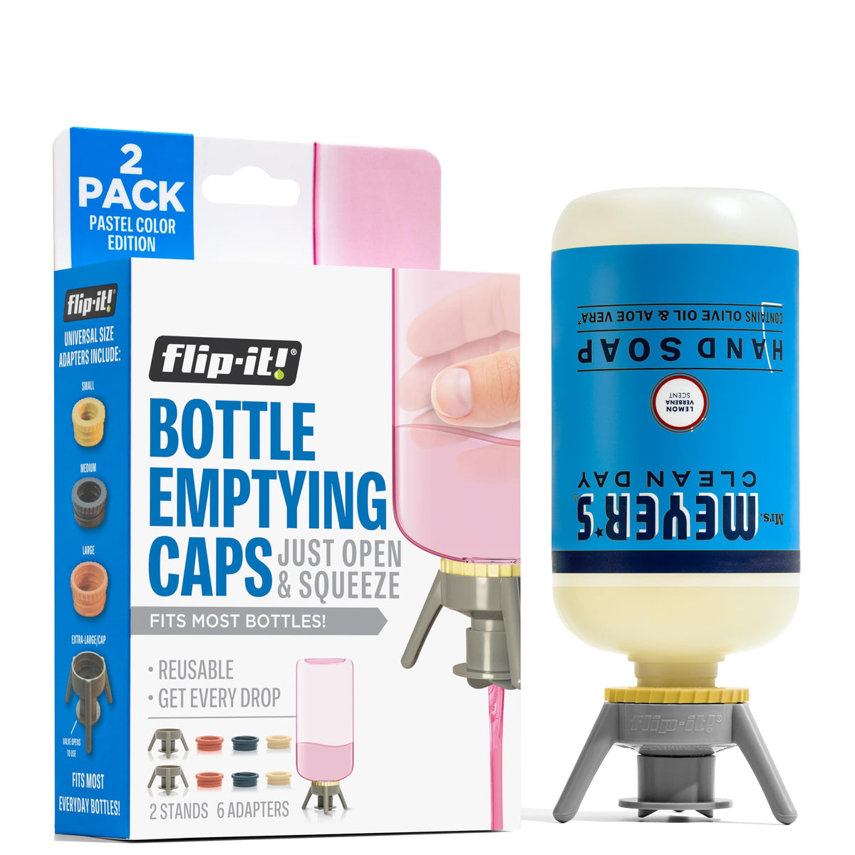 Flip-It base cap 38mm provides airtight fit for easy, waste-free dispensing.
