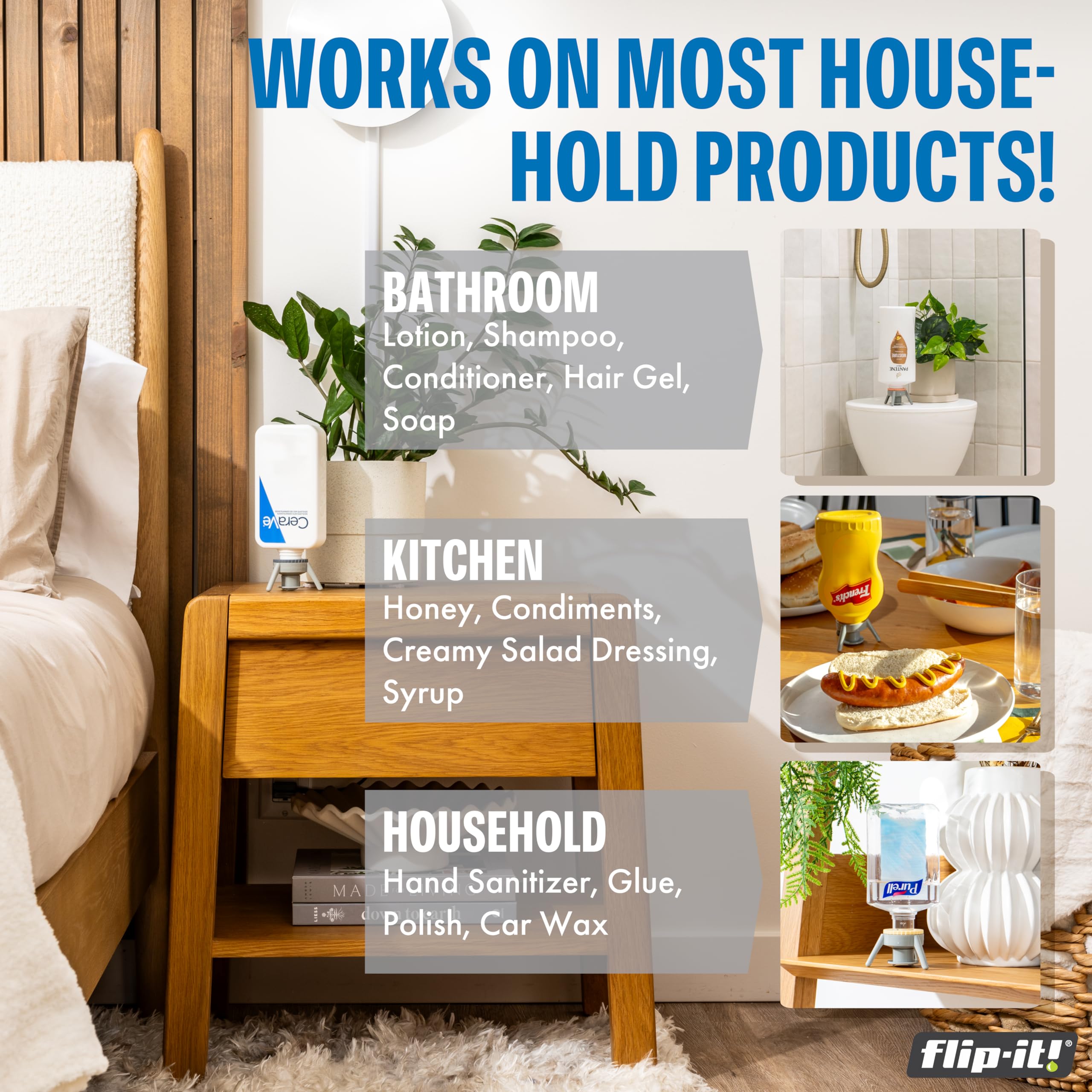 Flip-It universal-fit plastic bottles offers wide compatibility across brands.