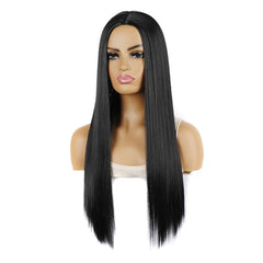 Flonding wig on mannequin in a lifestyle setting demonstrating wearable long straight look
