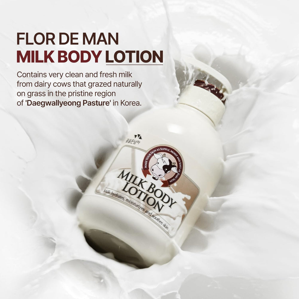 Flor de Man Cosmocos Somang Milk Body Lotion texture swirl demonstrates non-greasy absorption