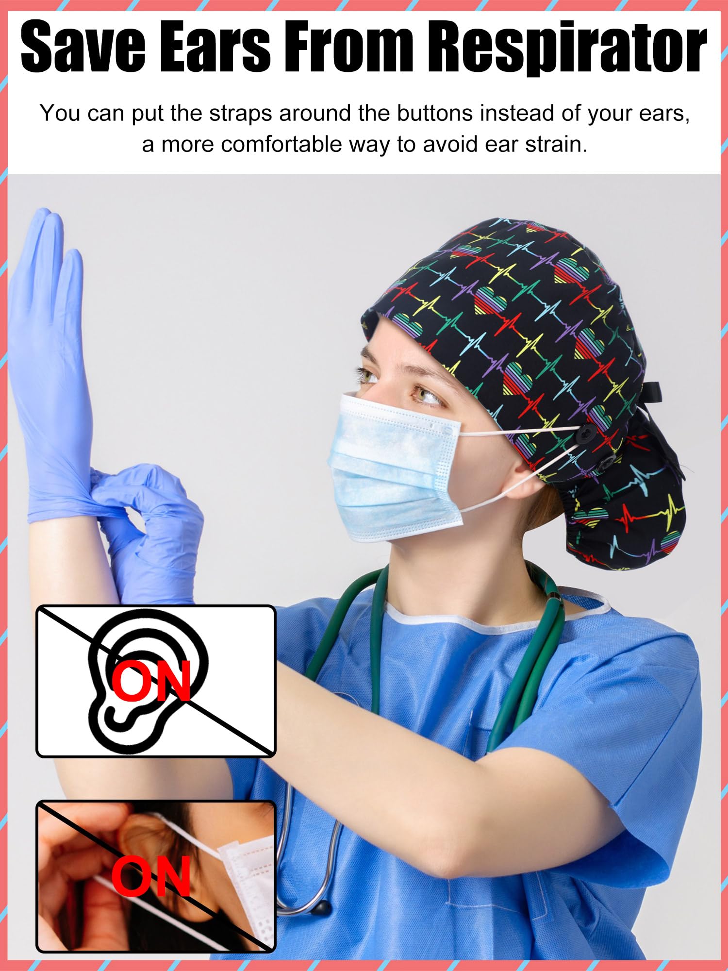 Floraltop satin lined scrub cap back elastic for universal fit