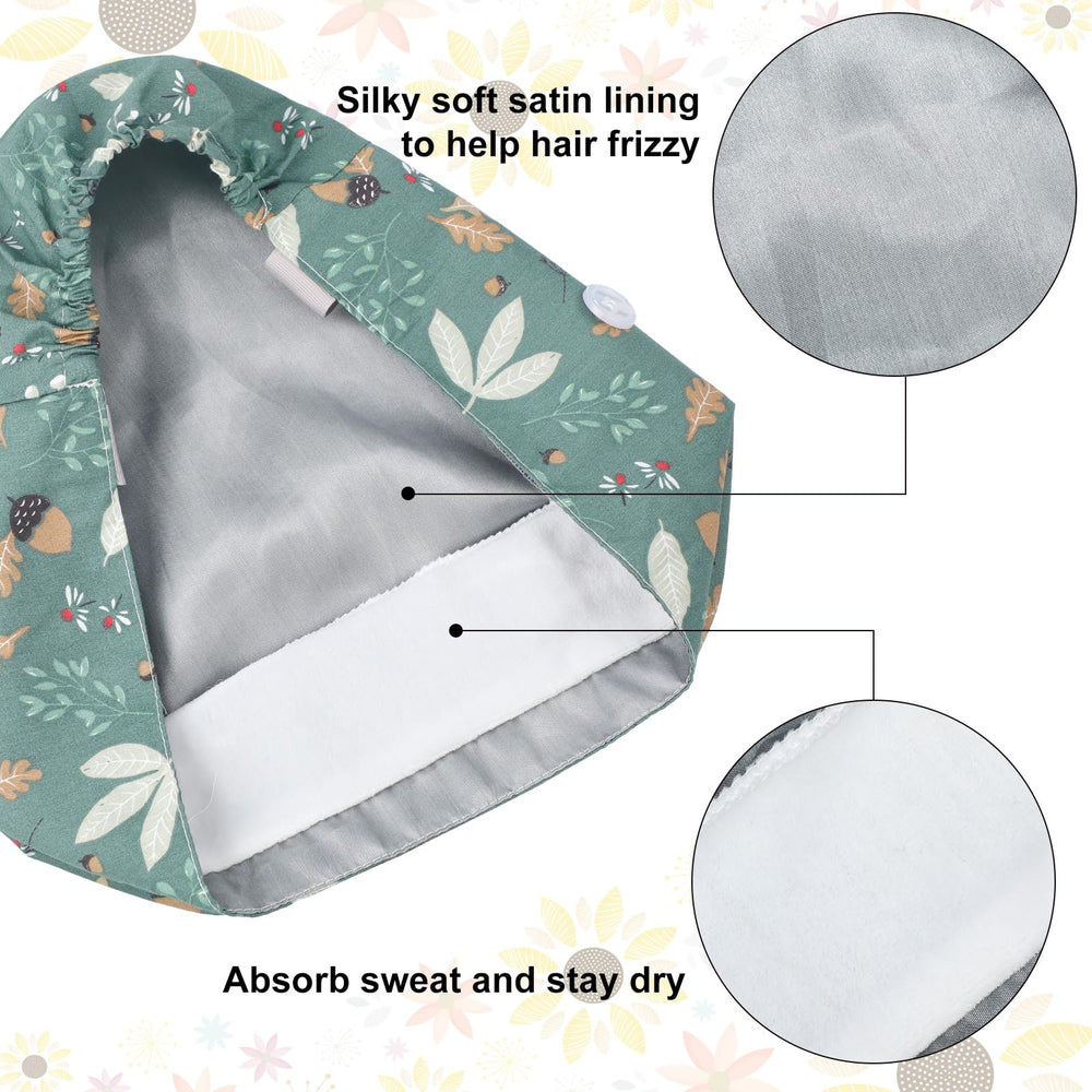 Floraltop satin lined scrub cap side view emphasizes breathable comfort for daily wear
