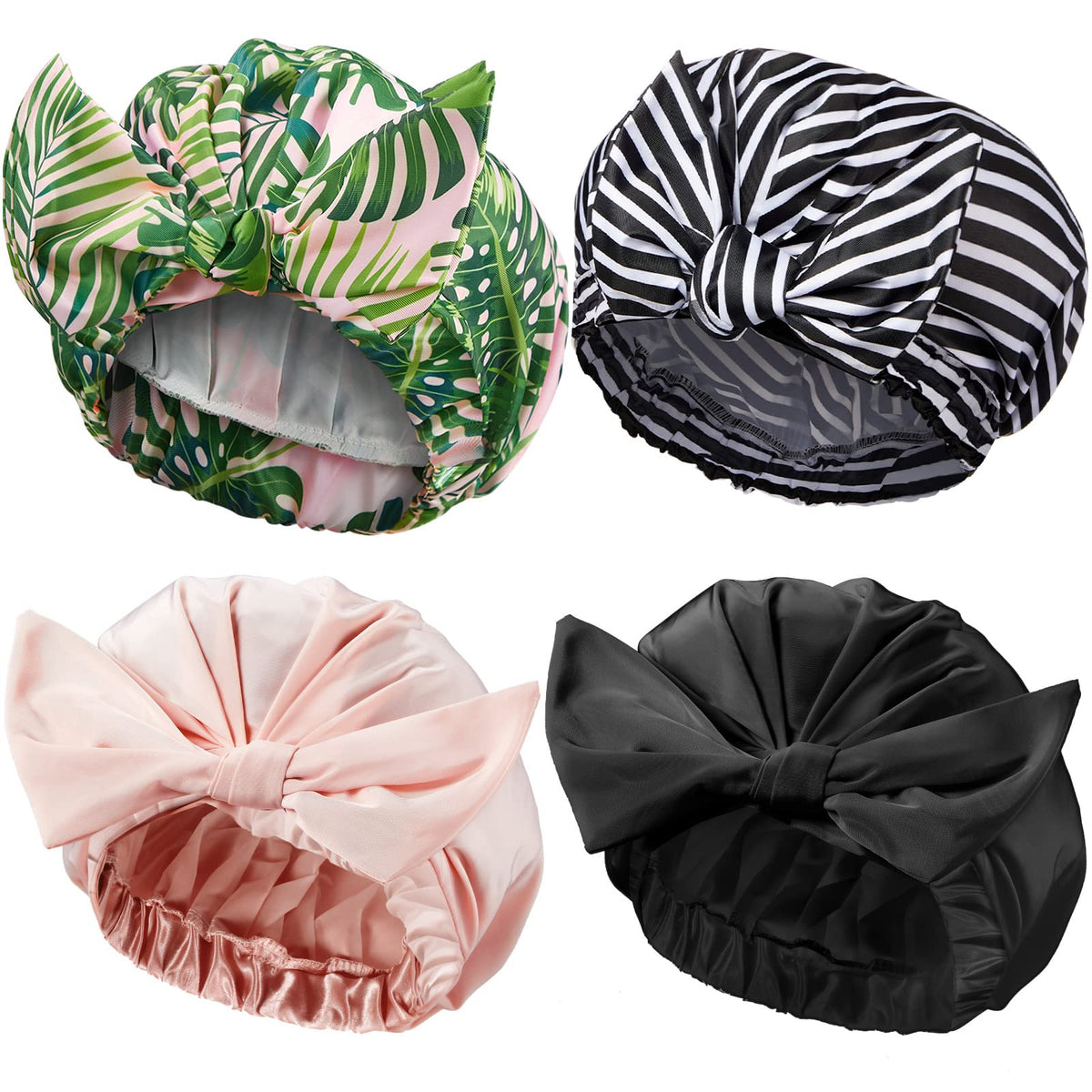 Floraltop striped bowknot nylon shower cap keeps hair dry and comfortable