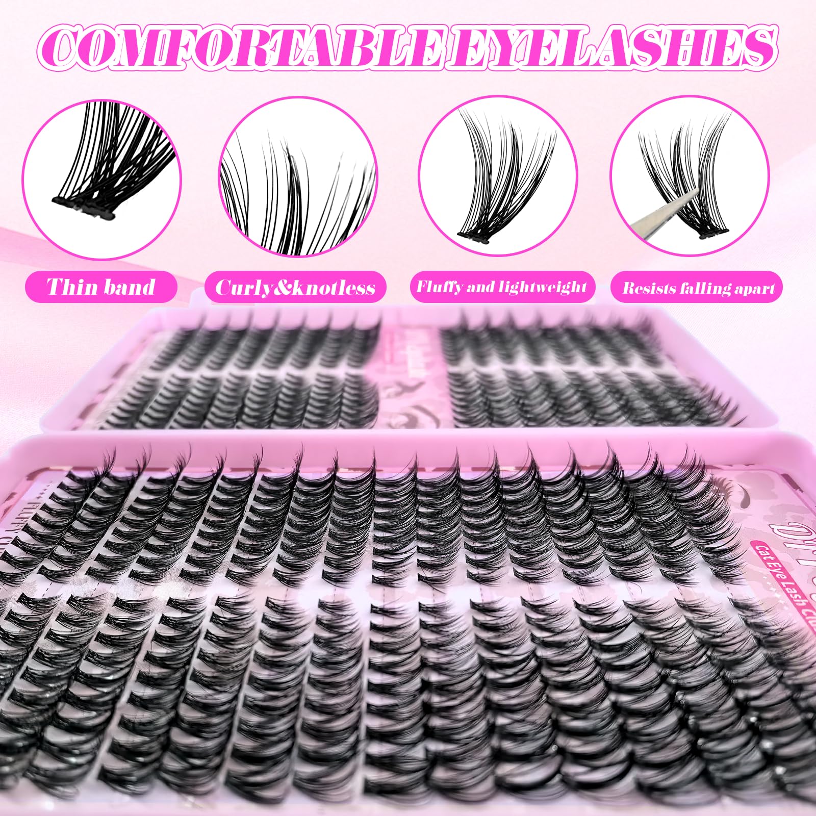 Floranest Lash Clusters Kit with D curl fluffy lashes for soft fringe.