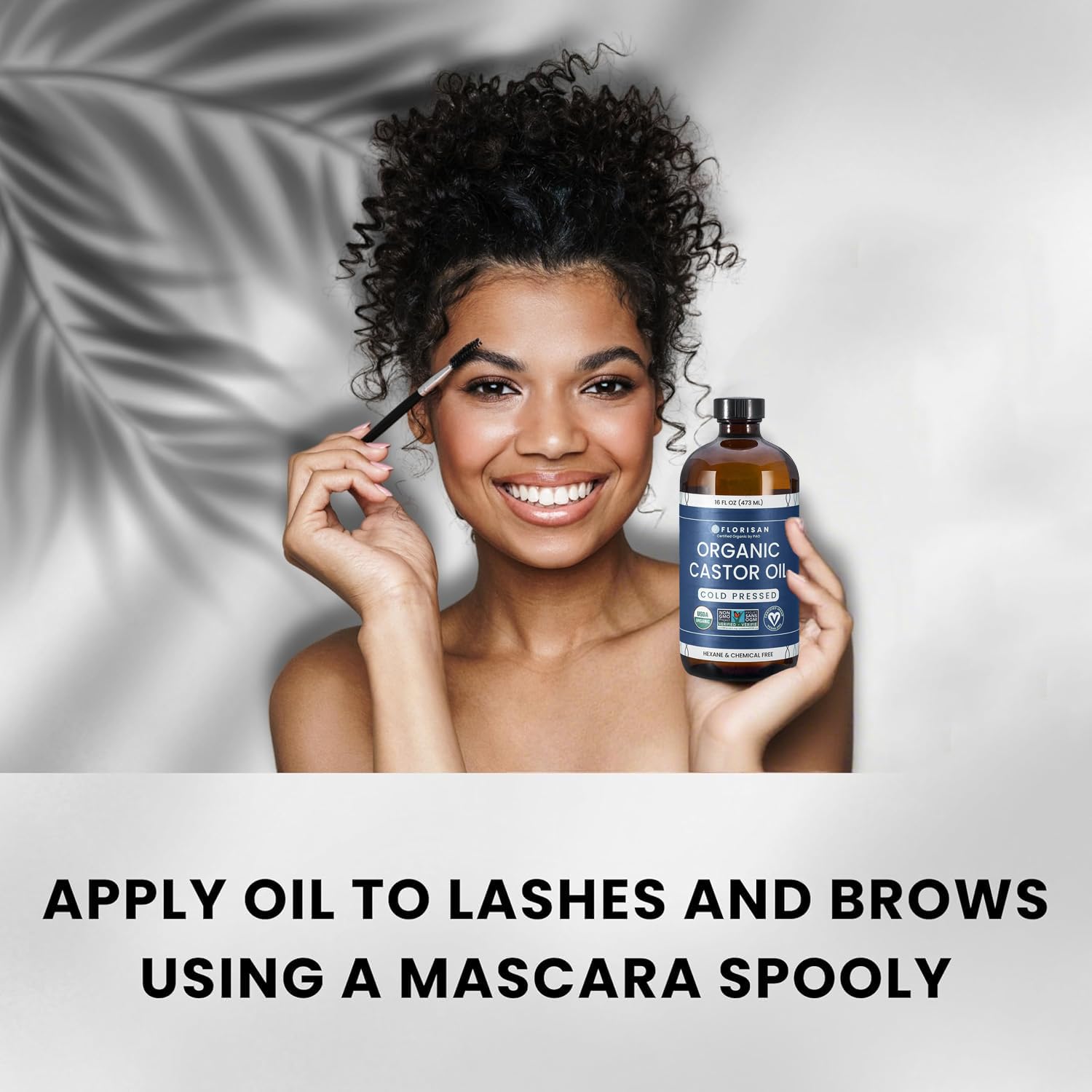 Florisan castor oil eyelashes eyebrows use case for conditioning.