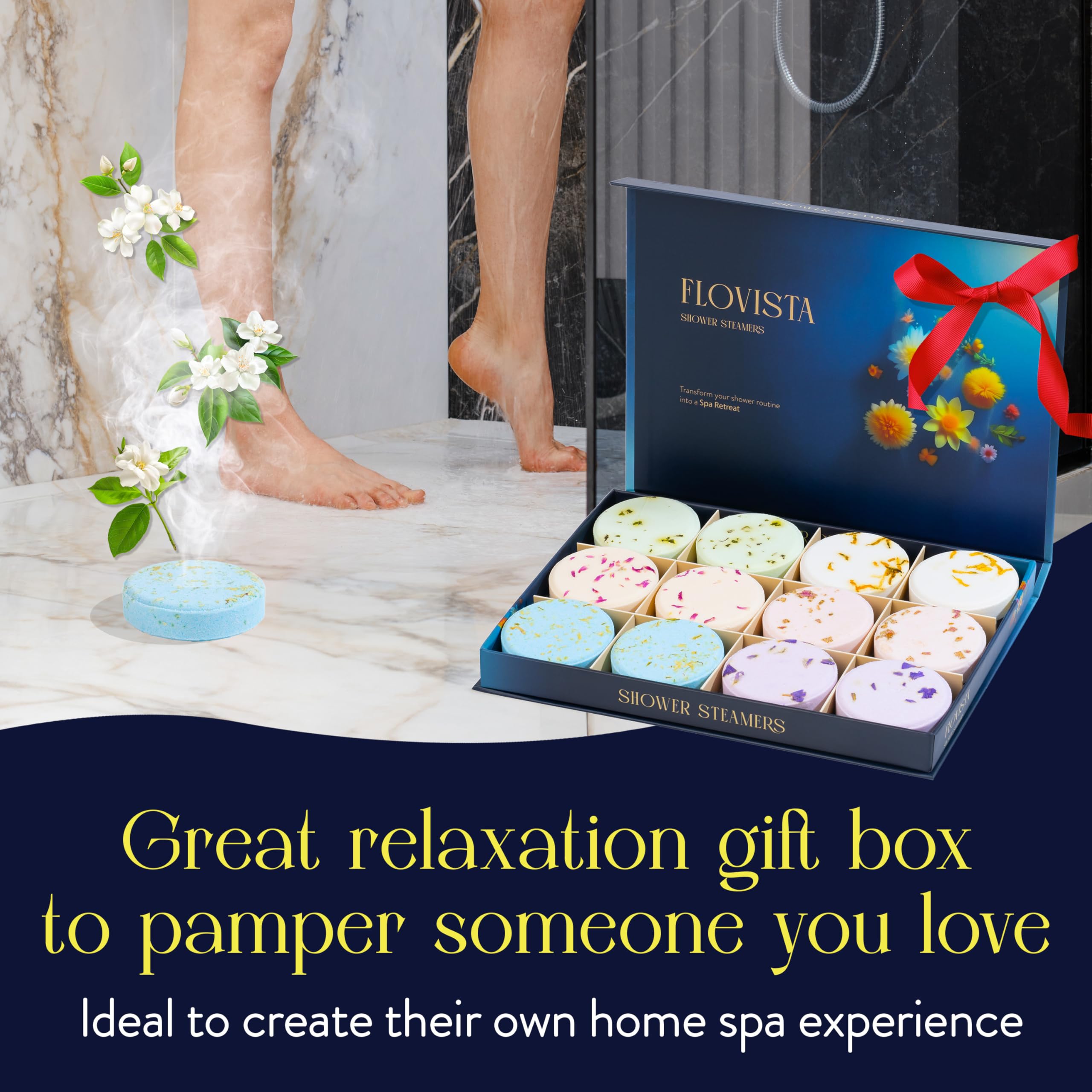 Flovista lavender-shower-steamer promotes calming aromatherapy during a refreshing shower.