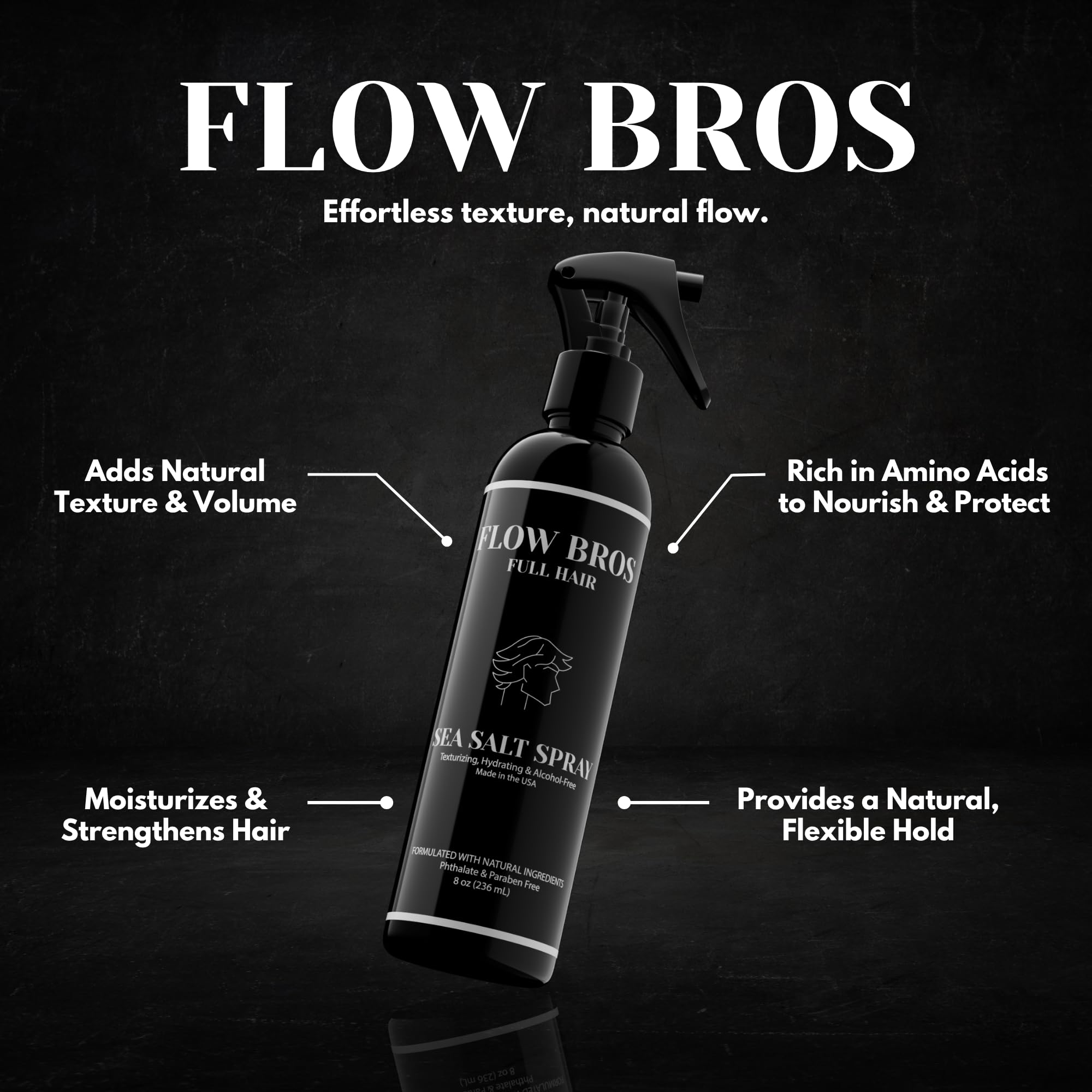 Flow Bros Sea Salt Spray after use delivers touchable, non-sticky texture.