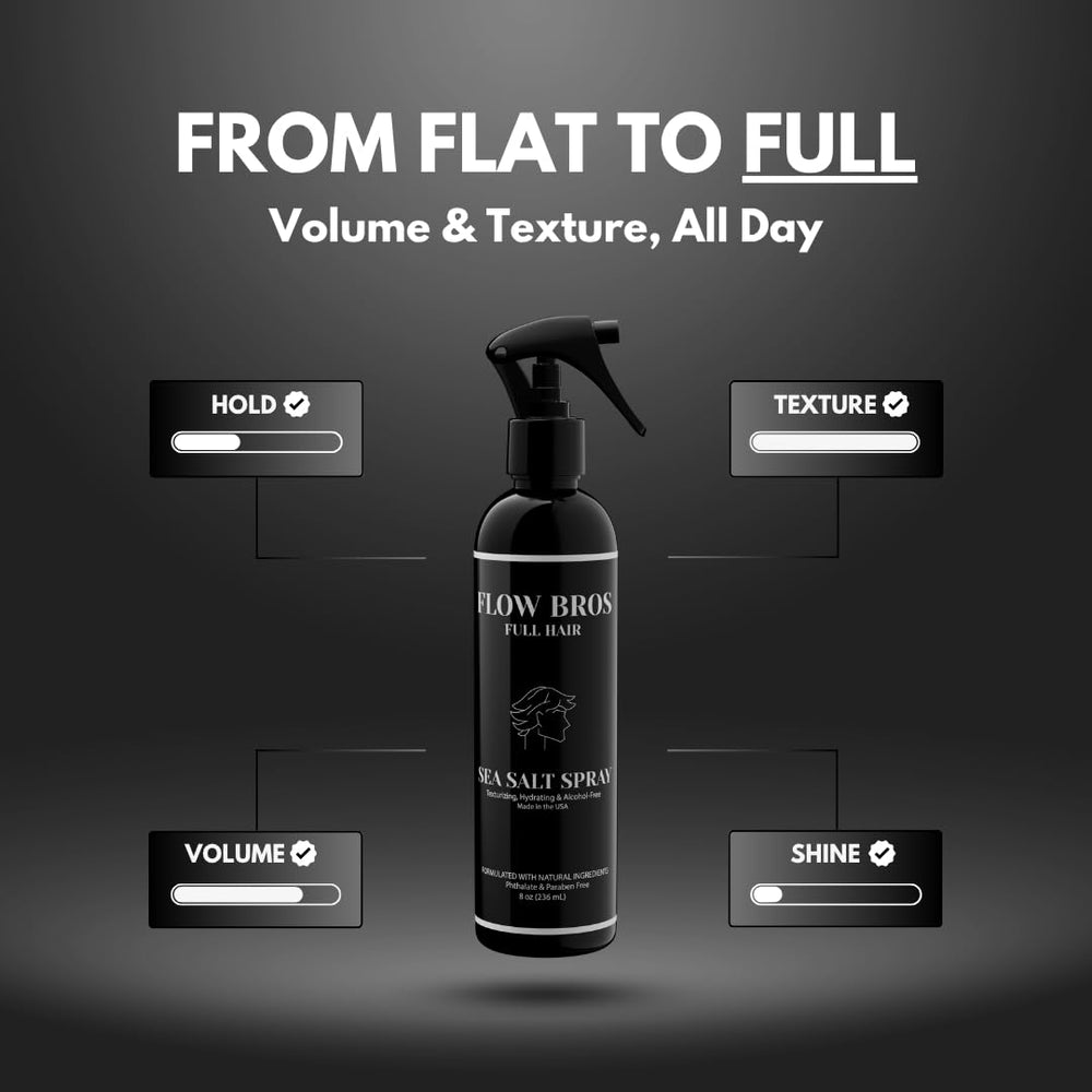 Flow Bros Sea Salt Spray on damp hair creates a light, flexible hold.