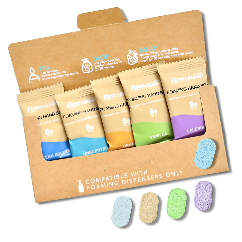 Flowcheer ocean-breeze tablets with a crisp aroma and creamy foam
